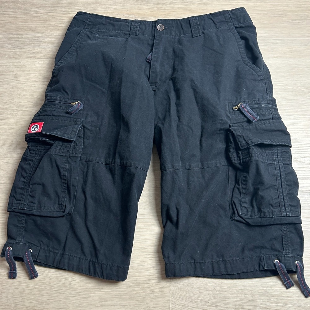 Molecule Cargo Shorts Mens XL 36 38 Black Heavy Cotton Canvas Drawstring Leg Y2K